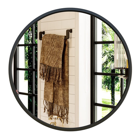 Growsun 24 inch round mirror front view shows elegant frame and clear reflection