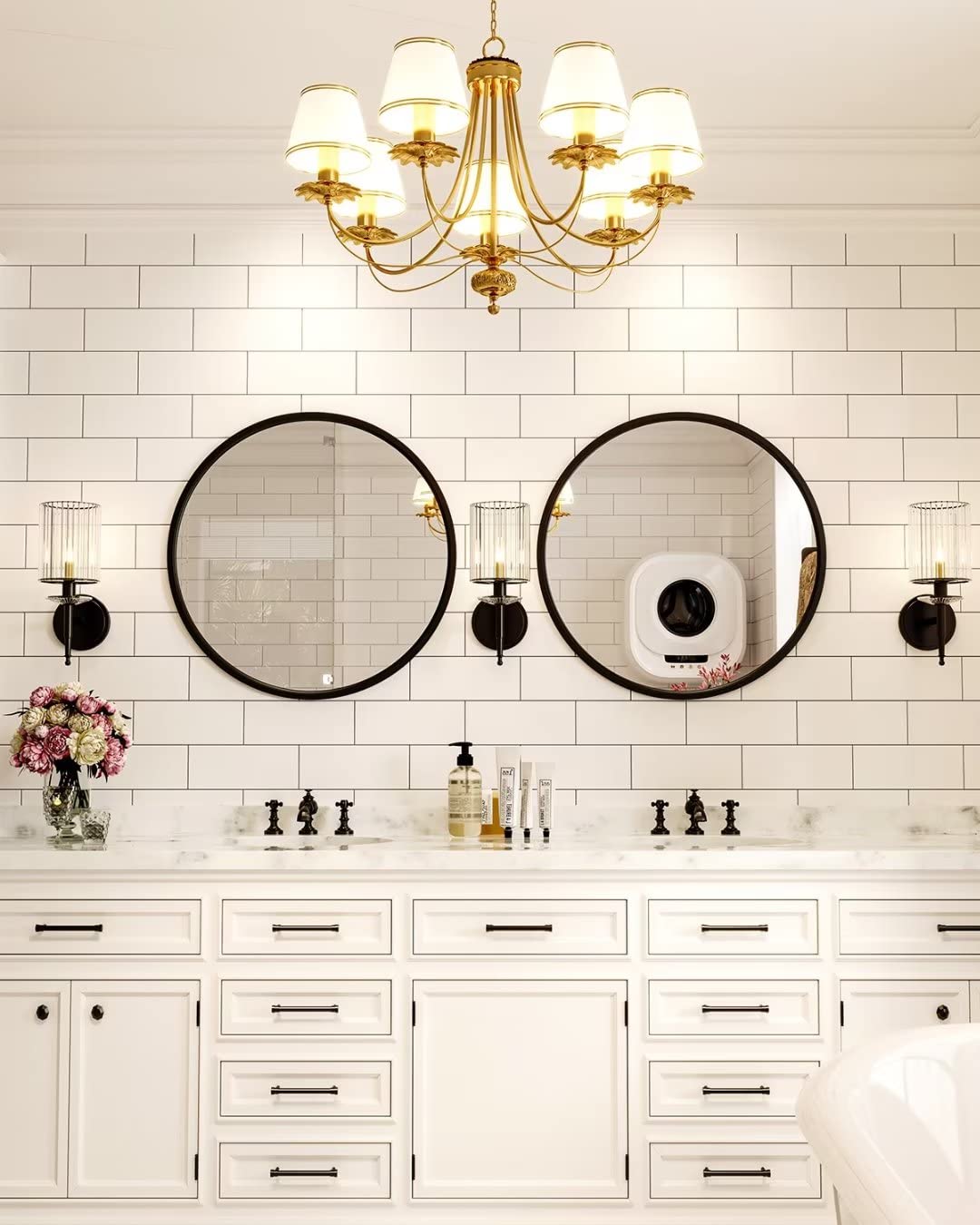 Growsun mirror beside console table demonstrates 24-inch scale for entryway