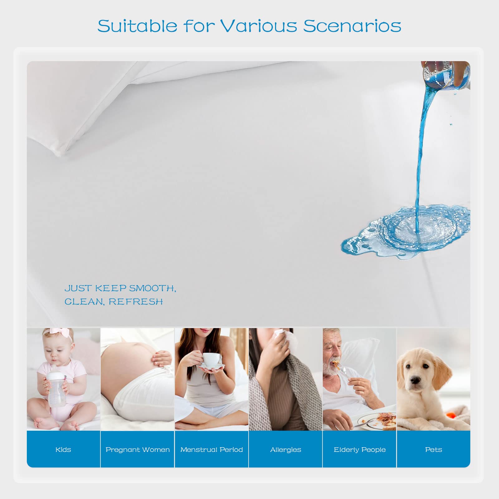 GRT protector in bed with child and pet showing spill protection