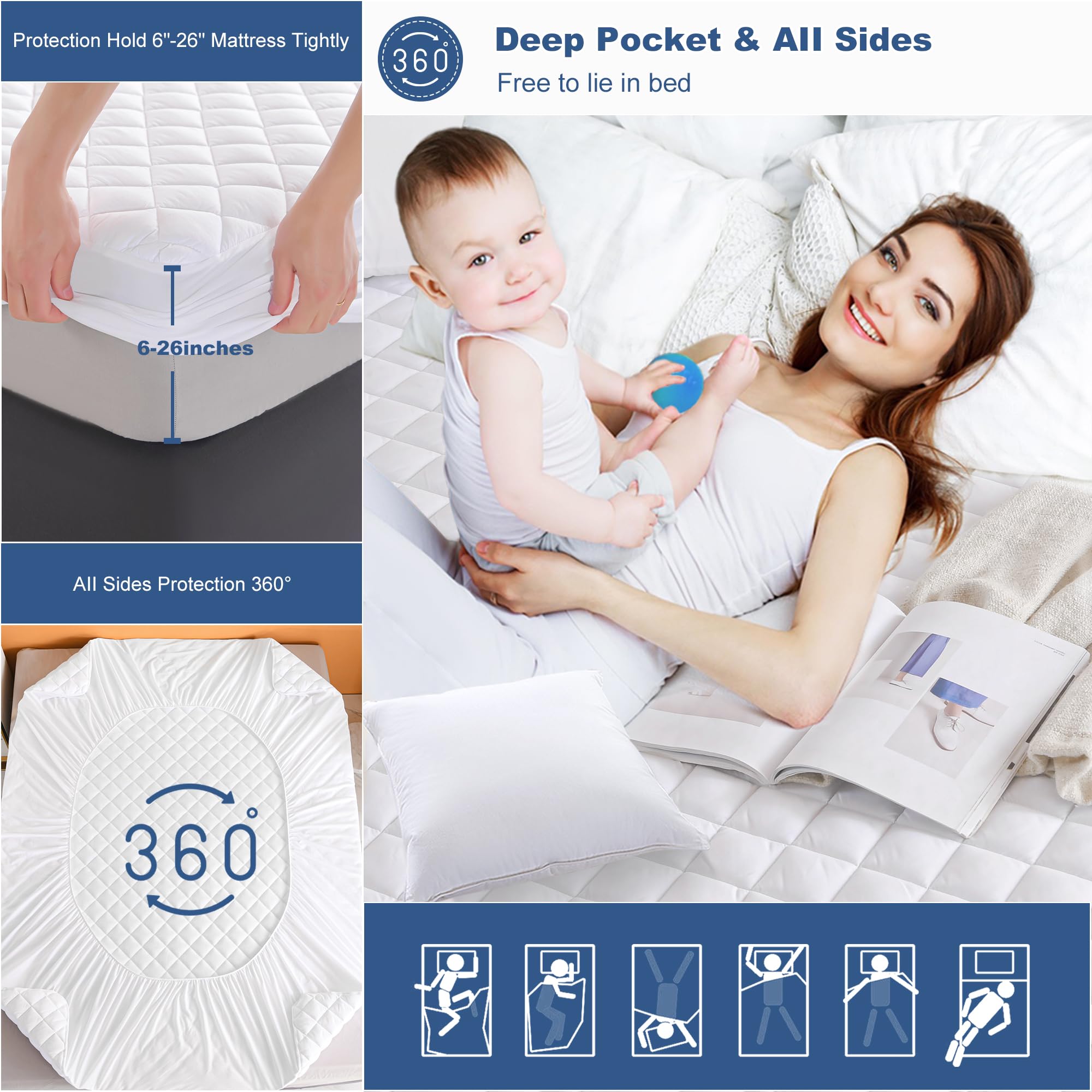 GRT mattress pad next to ruler showing true king sizing and scale benefit