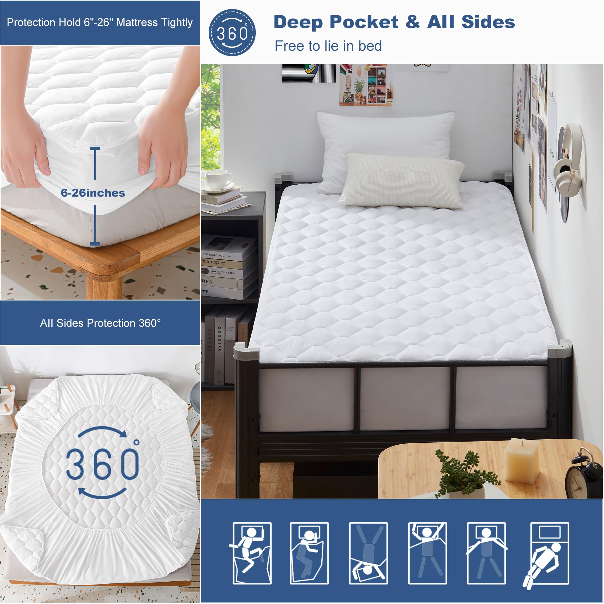 GRT protector on twin xl bed in bedroom setting showing hygienic lifestyle benefit