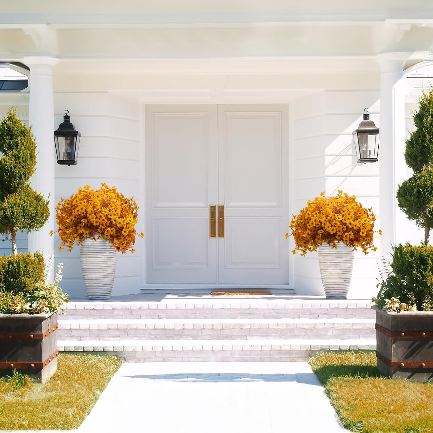 Grunyia arranged in porch planter illustrating UV resistance and outdoor styling benefit