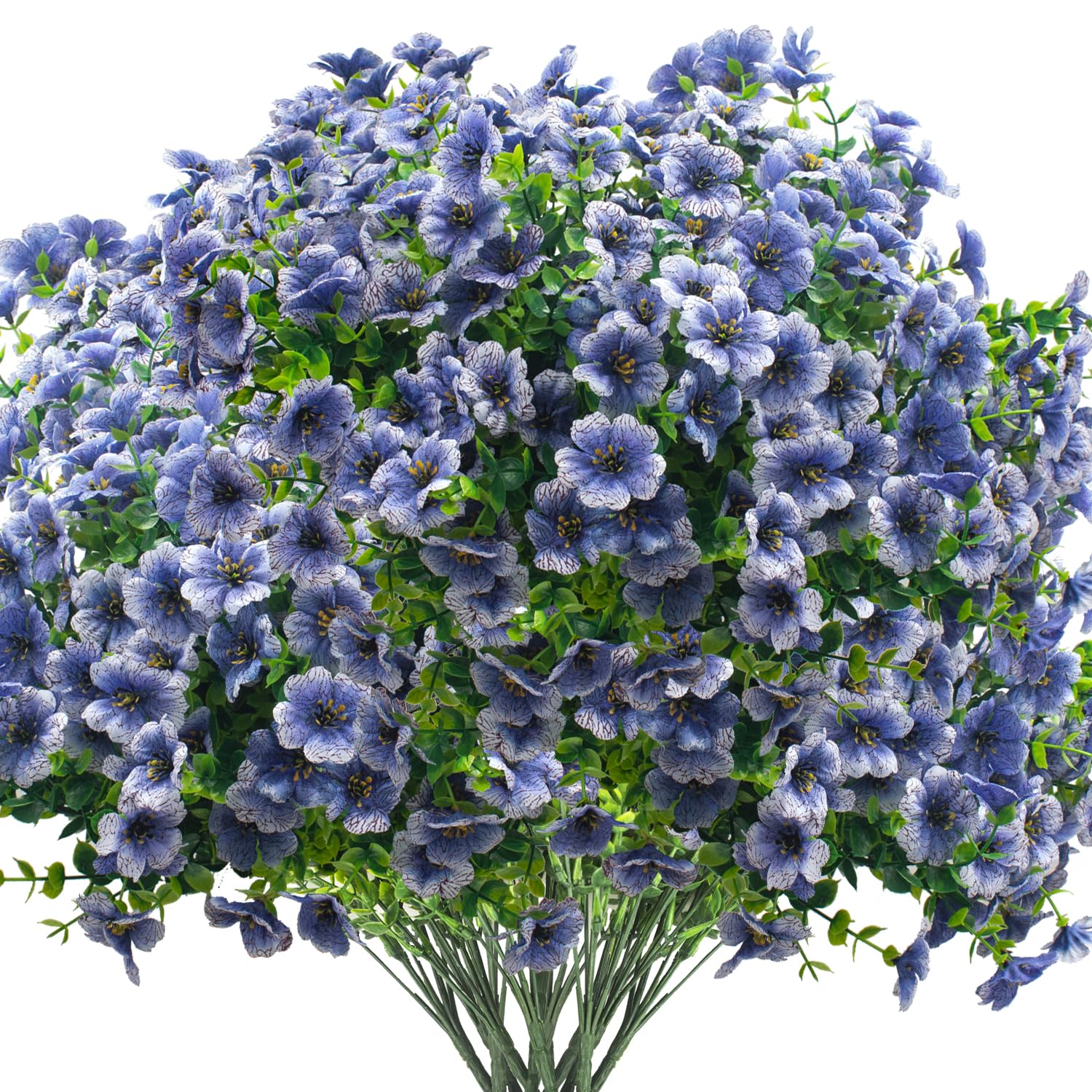 Grunyia front packaging of 16 blue faux daisy bundles showing value and color