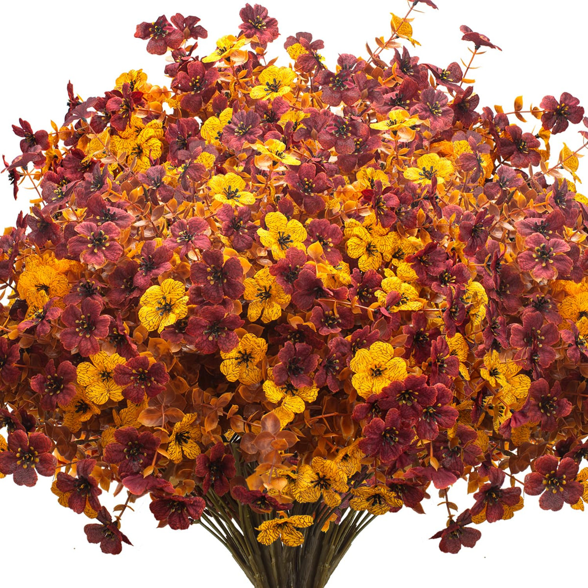 Grunyia front packaging showing 16 vibrant fall mums and eucalyptus, easy curb appeal