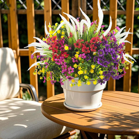 Grunyia displayed in a porch hanging basket adding instant curb appeal