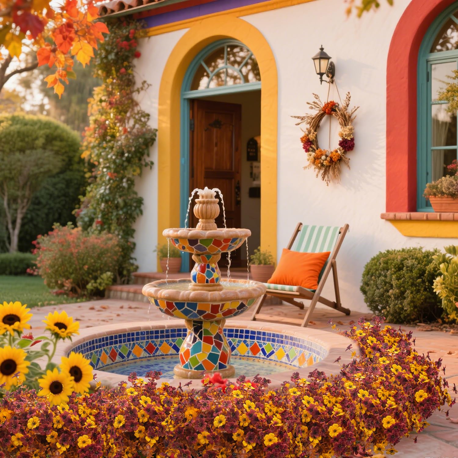 Grunyia indoor centerpiece on mantel providing long-lasting autumn ambiance