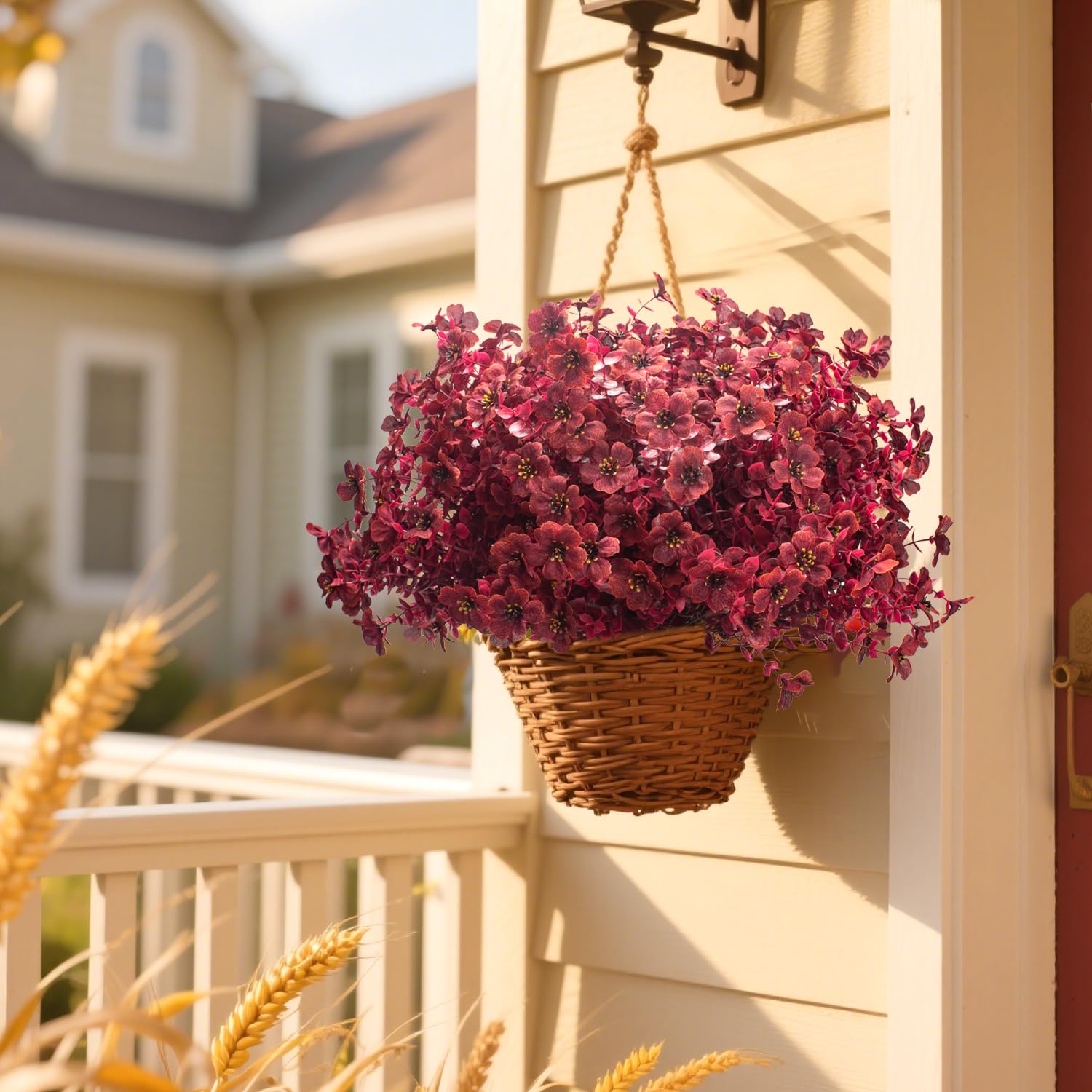 Grunyia on a mantel with seasonal accents providing long-lasting décor