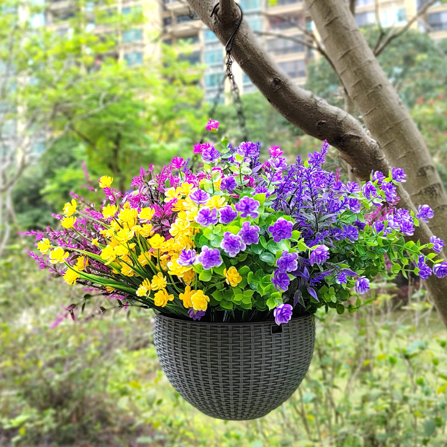 Grunyia hanging planter on porch illustrating UV resistance and low maintenance
