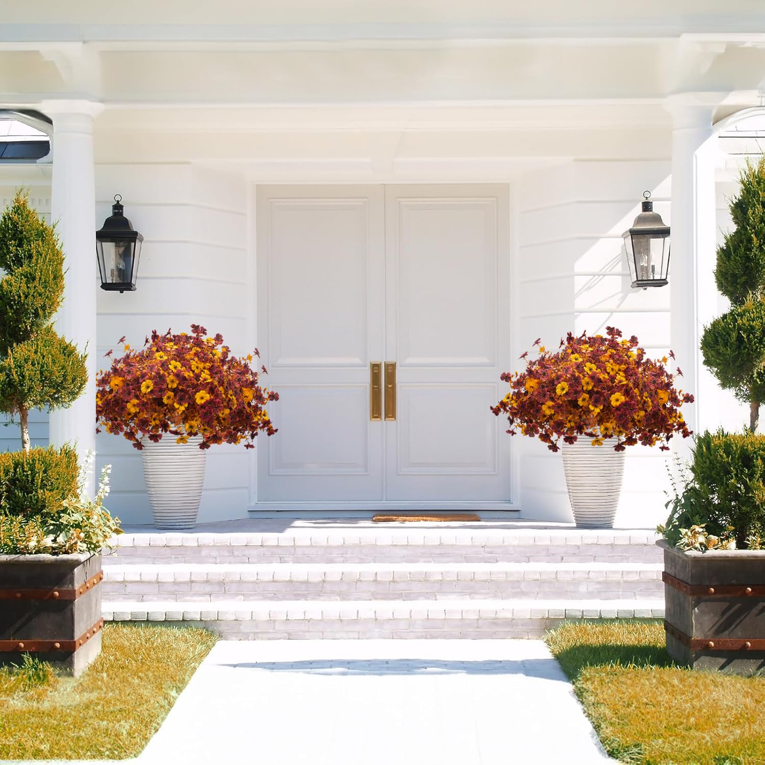 Grunyia arranged in a porch planter demonstrating durable outdoor fall color