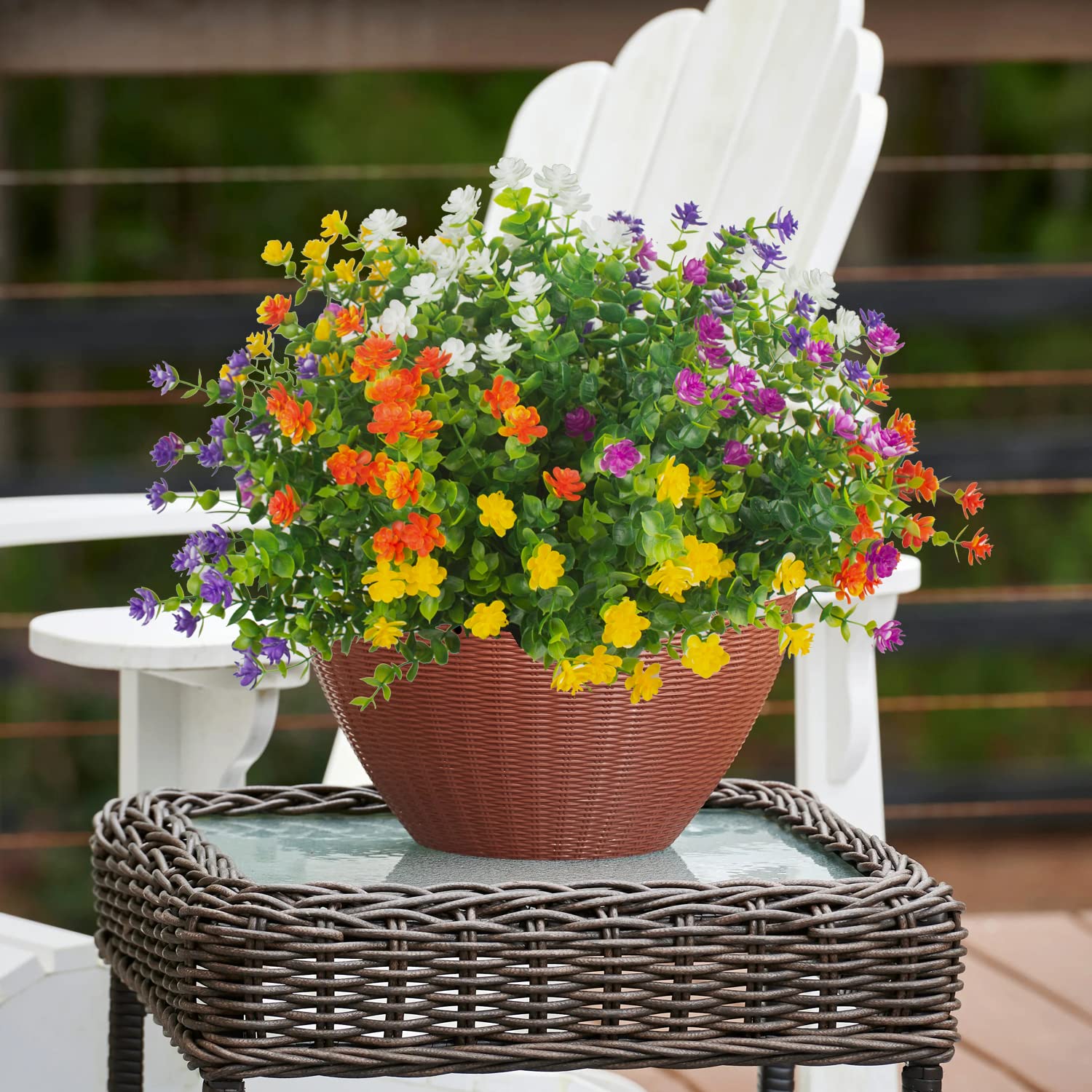 Grunyia hanging basket on porch adding curb appeal and low care