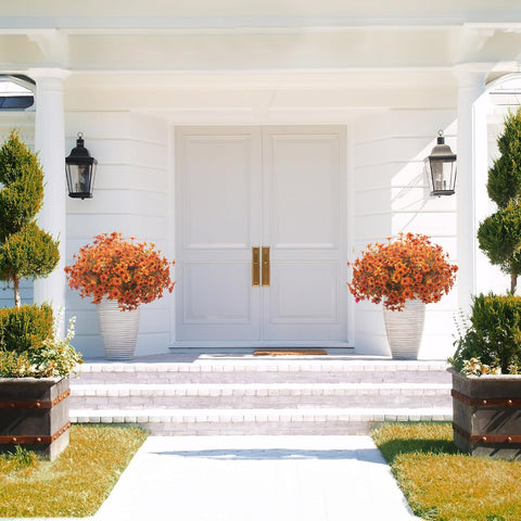 Grunyia arranged in porch planter highlighting instant fall curb appeal benefit