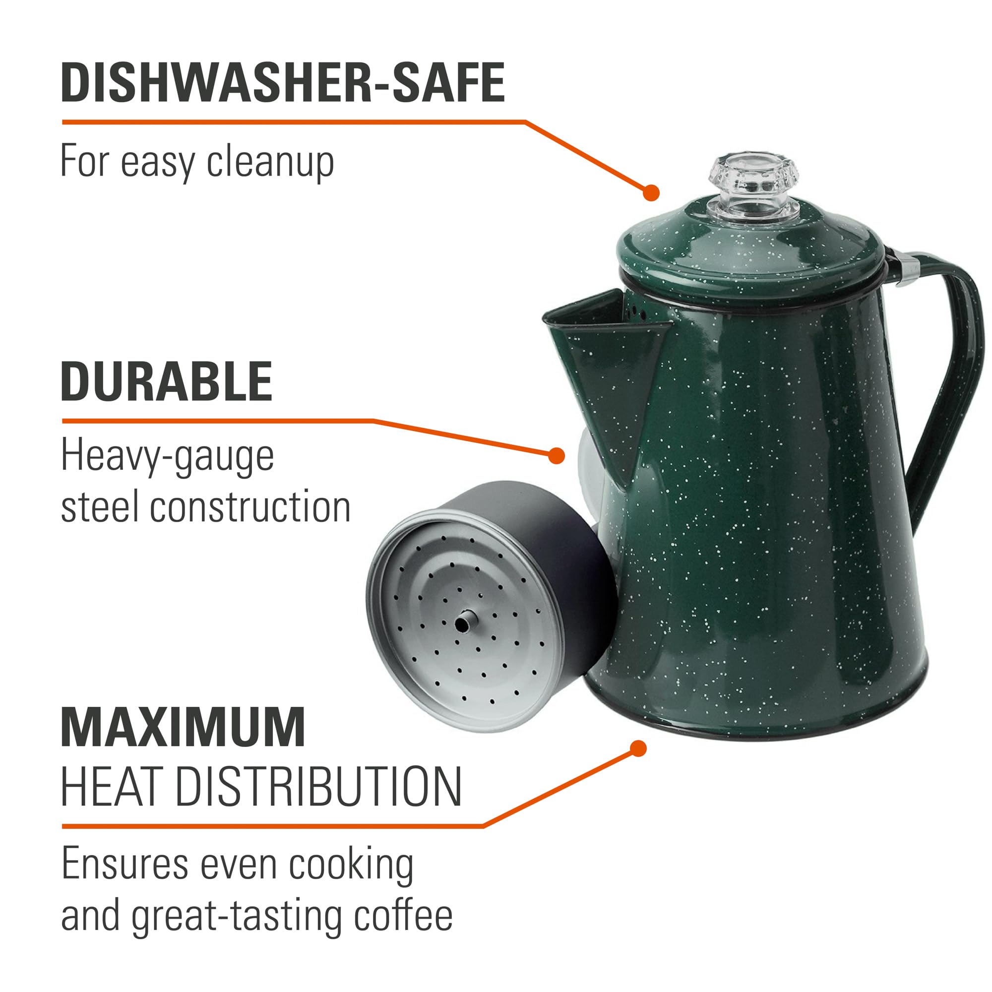 GSI Outdoors removable stem and basket close-up benefit: easy filtering and cleaning