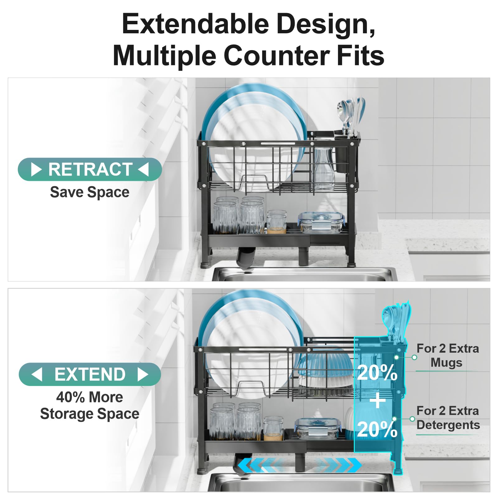 GSlife lower shelf storing mugs and small pots for tidy counters