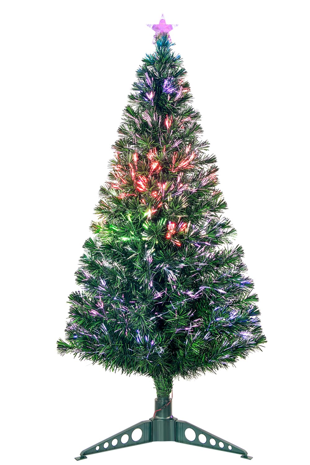 GSXMAS front view prelit tree showing colorful fiber-optic glow and festive star