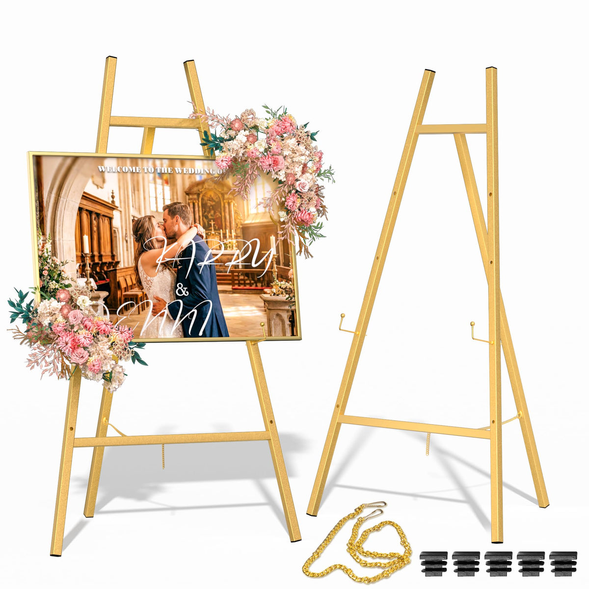 GTSABWAY gold easel front view showing elegant finish and stable display