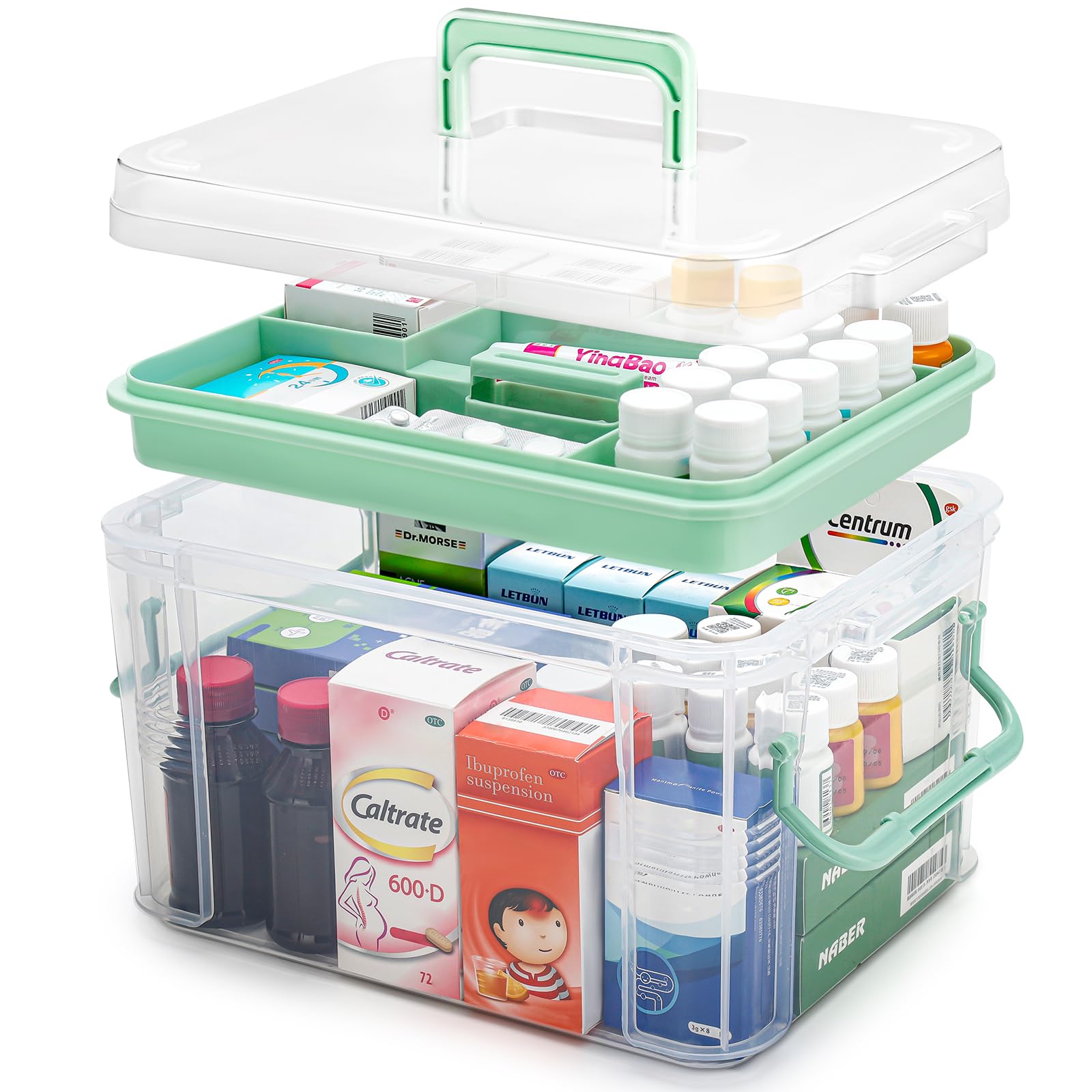 guaiboshi front view of clear medicine box showing full visibility benefit