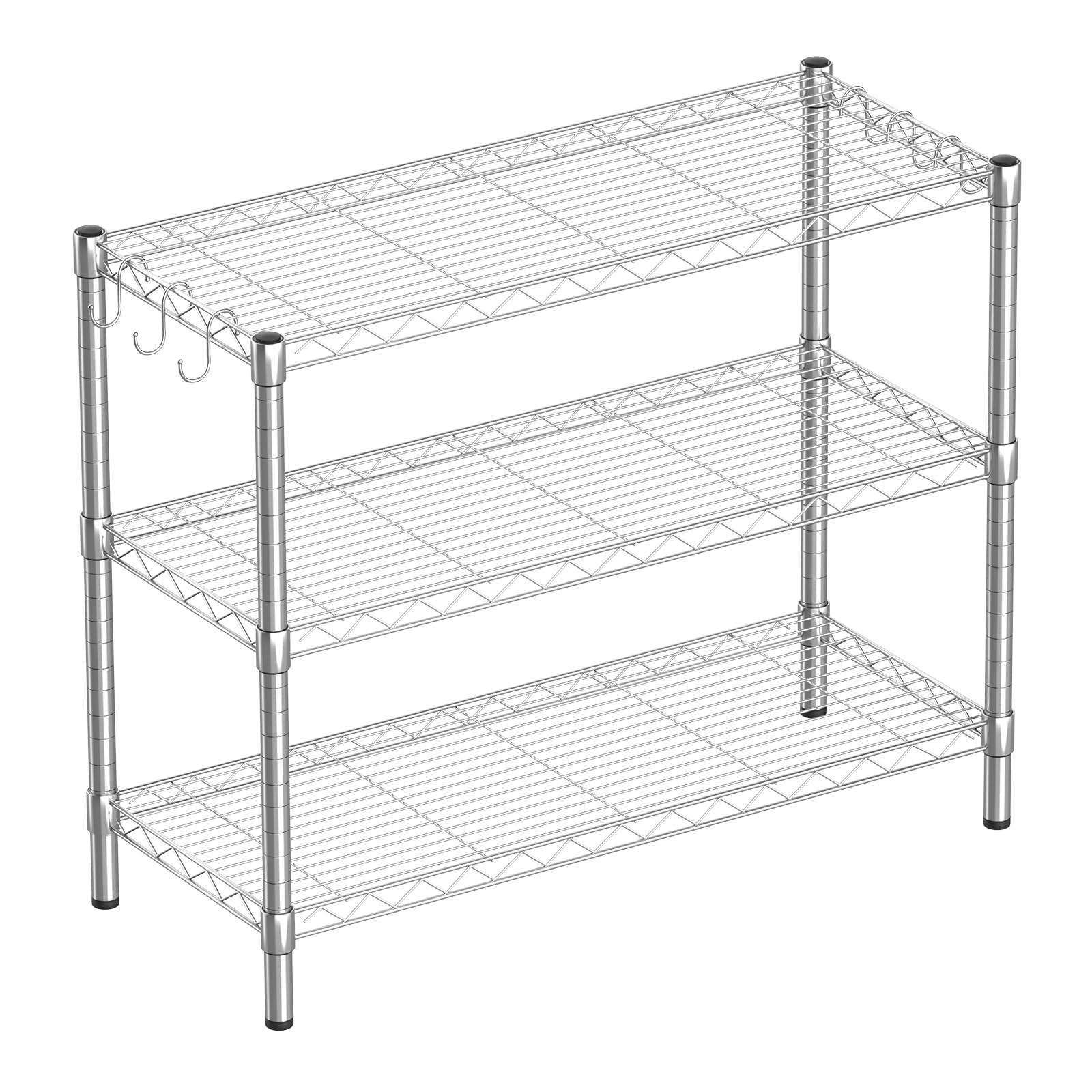 Guan River front view of assembled chrome shelving showing compact high-capacity storage benefit
