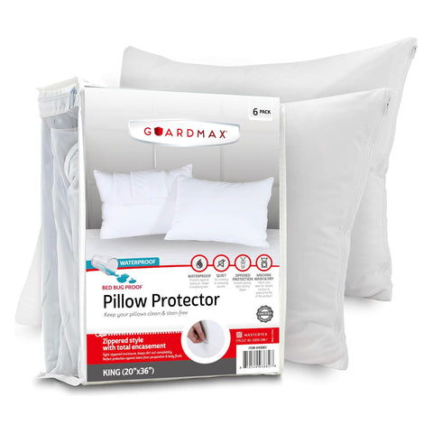 Guardmax front view of four king-size protectors showing neat fit and full coverage benefits