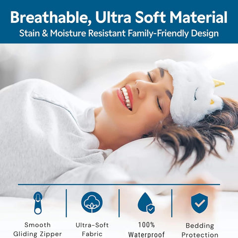 Guardmax protectors on pillows in bed showing comfort and clean look benefit