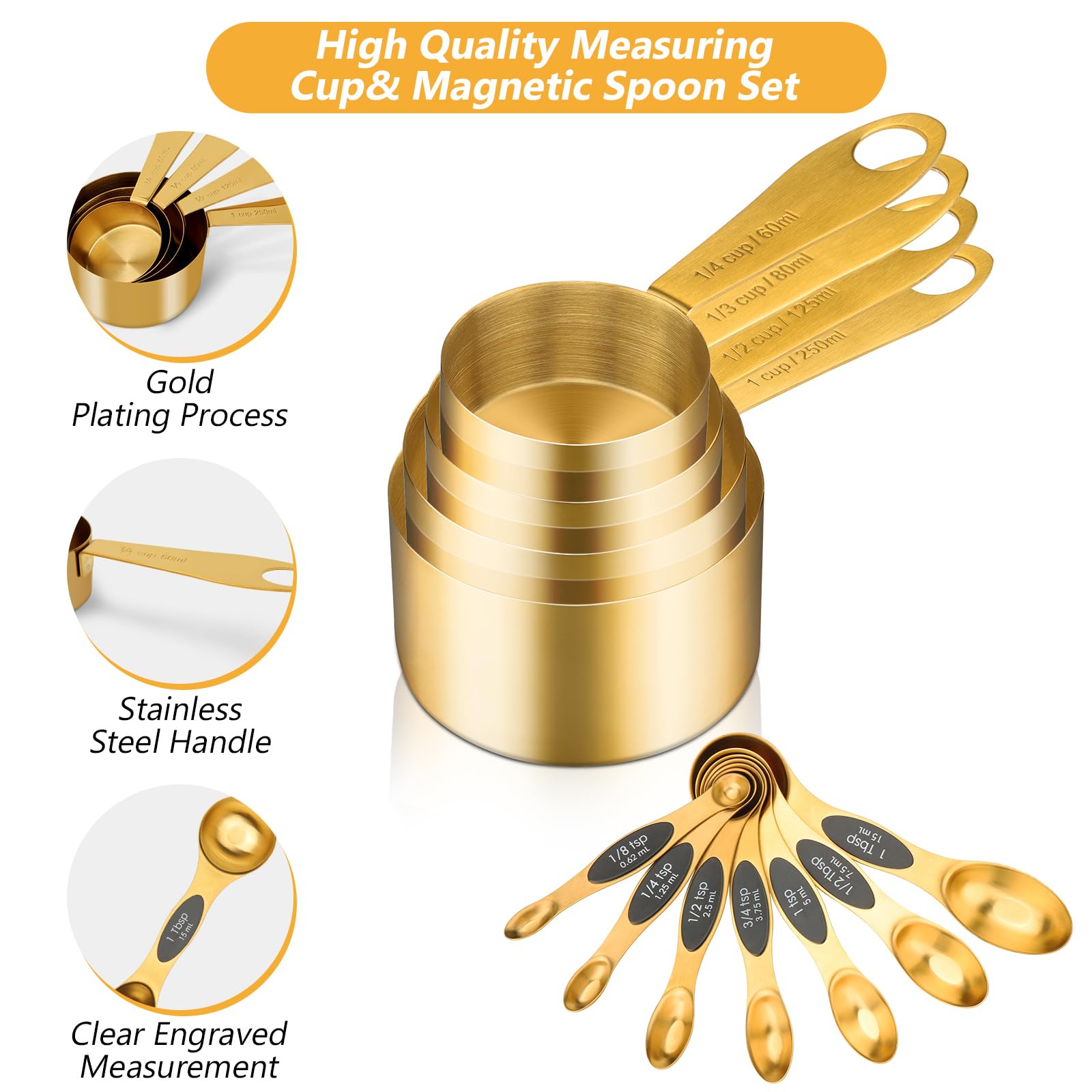 GuDoQi stacked measuring cups nested and ringed for compact drawer or shelf storage