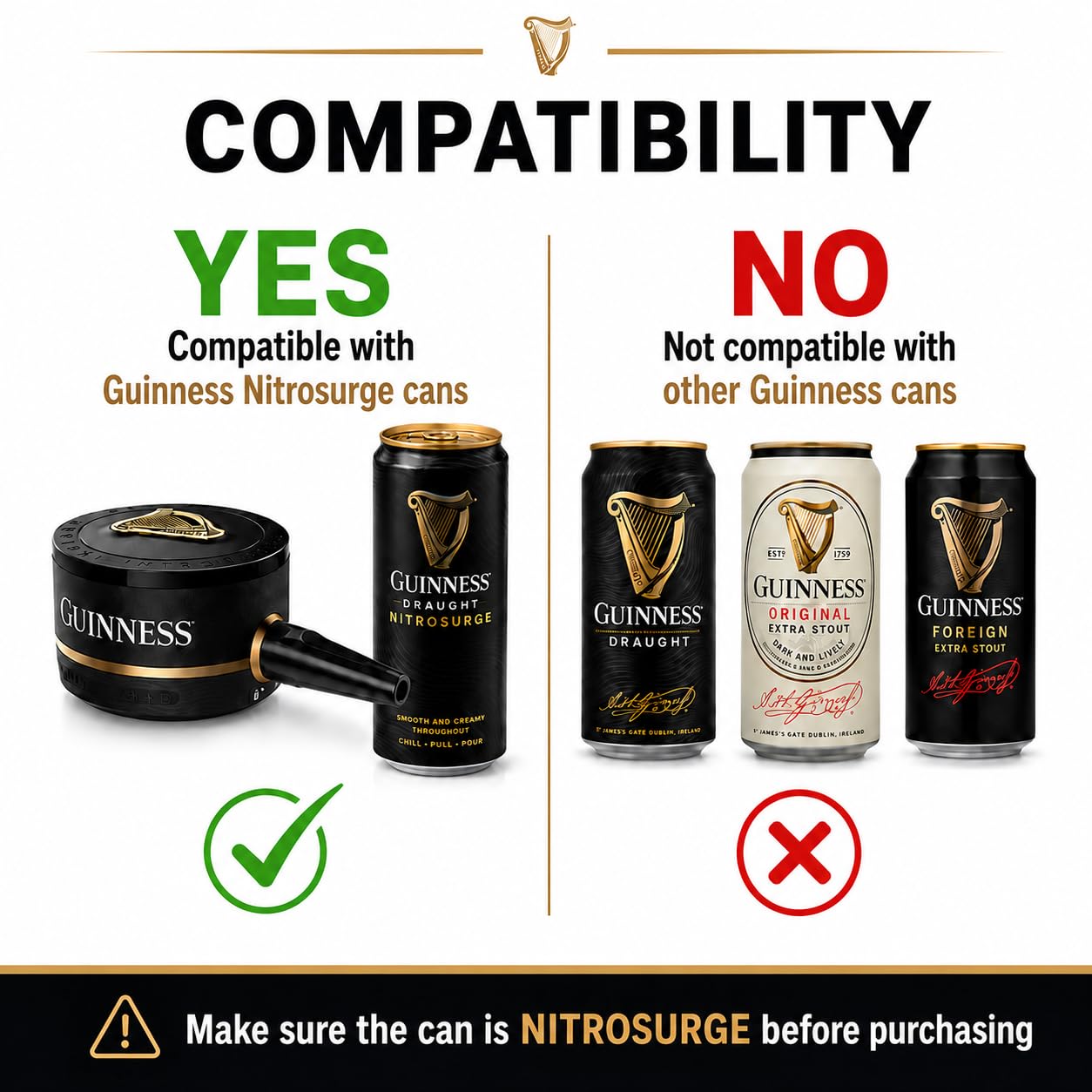 Guinness NITROSURGE device pouring into a pint glass producing creamy head and smooth texture