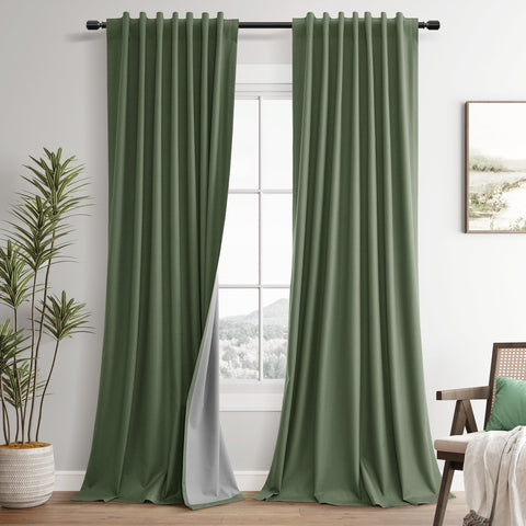 Guken front panel showing olive green linen and tailored drape benefit sleep privacy