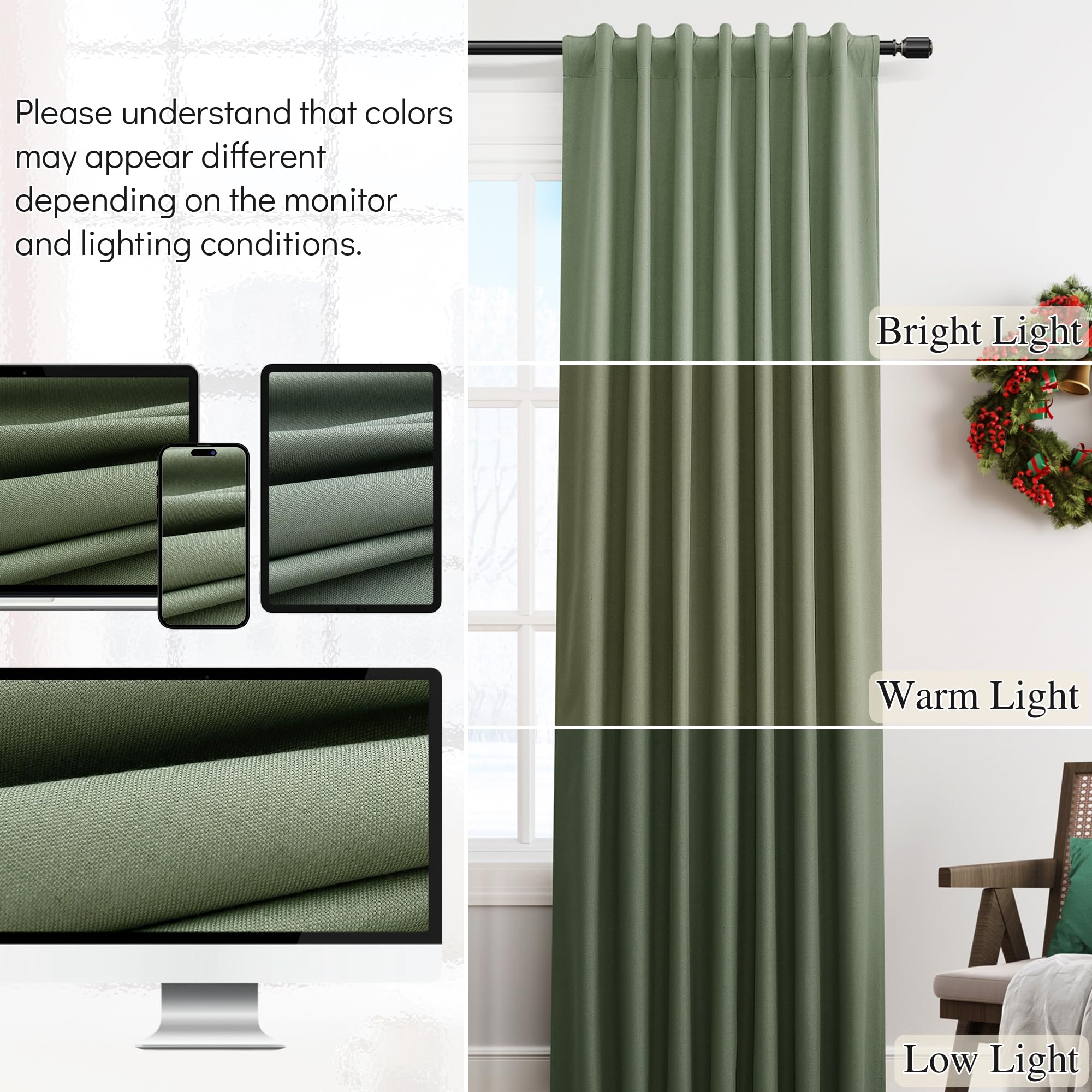 Guken olive curtains in living room reducing glare and improving TV viewing comfort