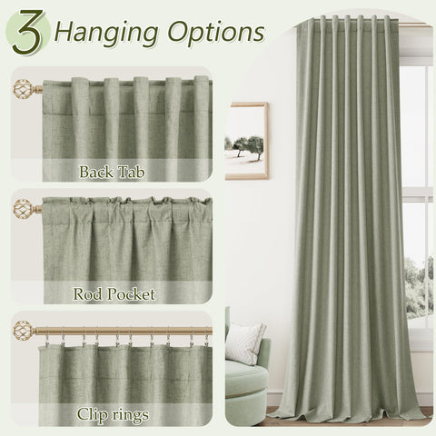 Guken lifestyle bedroom scene displaying room-darkening effect and calming sage tone