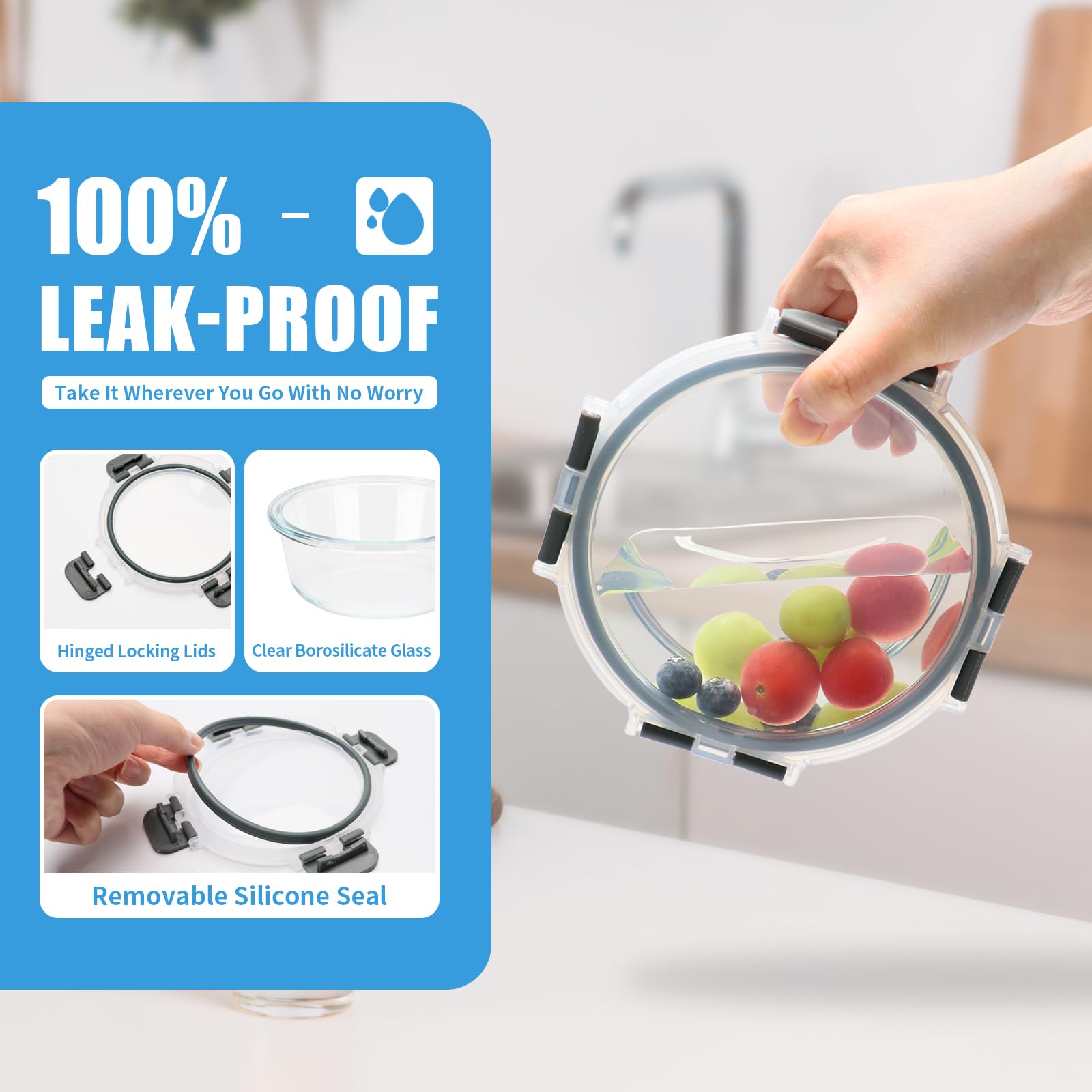 GULFLIN borosilicate glass detail highlighting clear non-staining surface for freshness