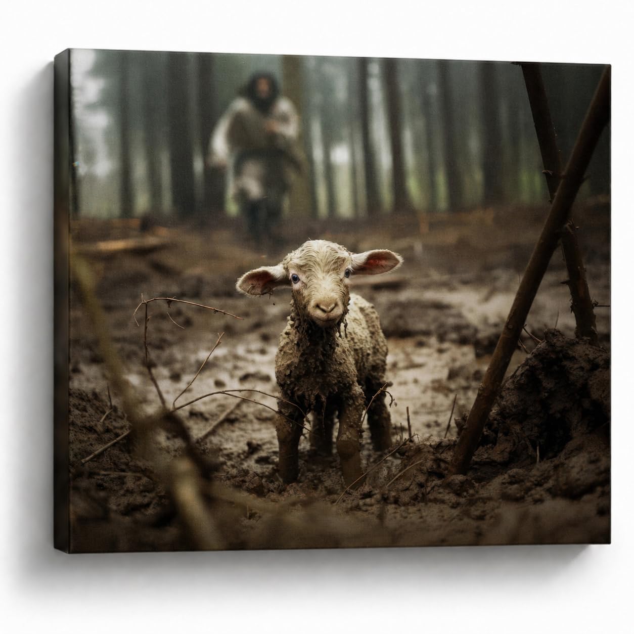 GUN SUPPLIES OUTLET LLC front view of Jesus and lamb canvas showing composition and warmth