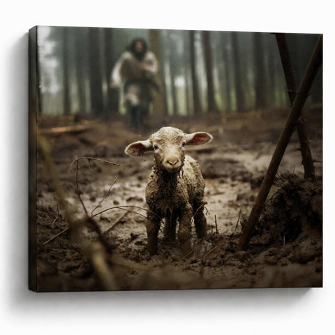 GUN SUPPLIES OUTLET LLC front view of Jesus and Lamb canvas showing calming scene and devotional focus