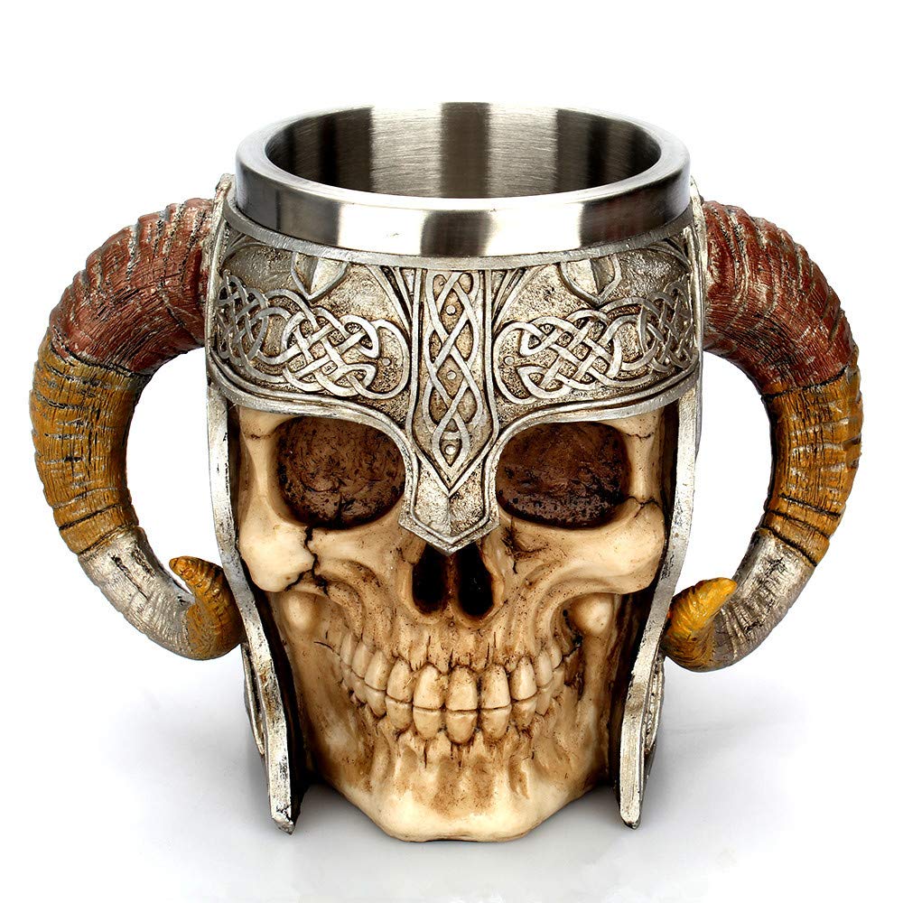 GuoShuang front view of Viking skull mug showing dramatic resin detail and gift appeal