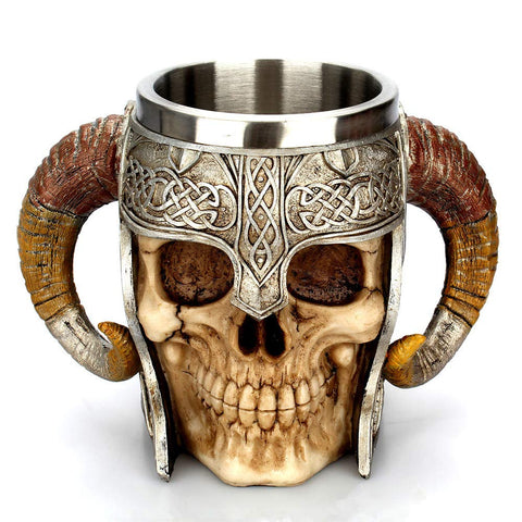 GuoShuang front view of Viking skull mug showing dramatic resin detail and gift appeal