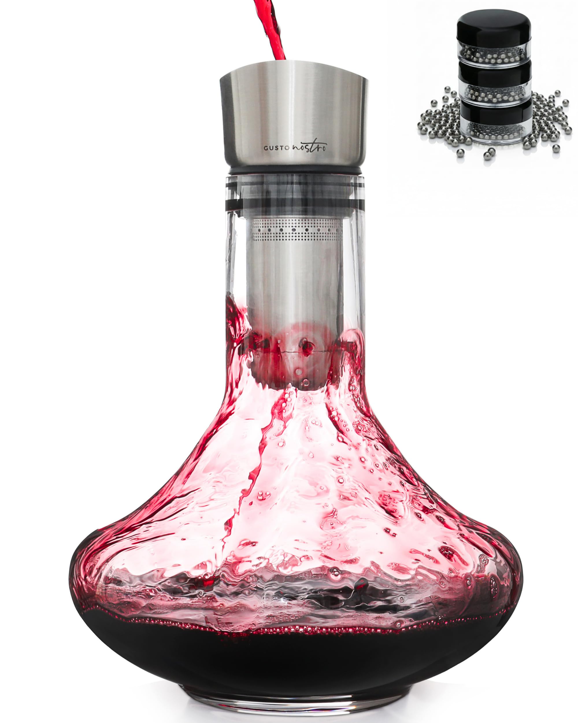 Gusto Nostro front view of crystal decanter showcasing elegant silhouette and visual appeal