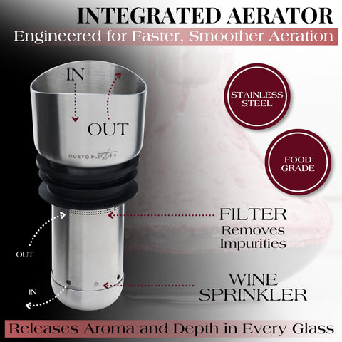 Gusto Nostro decanter pouring wine in motion demonstrating aeration benefit