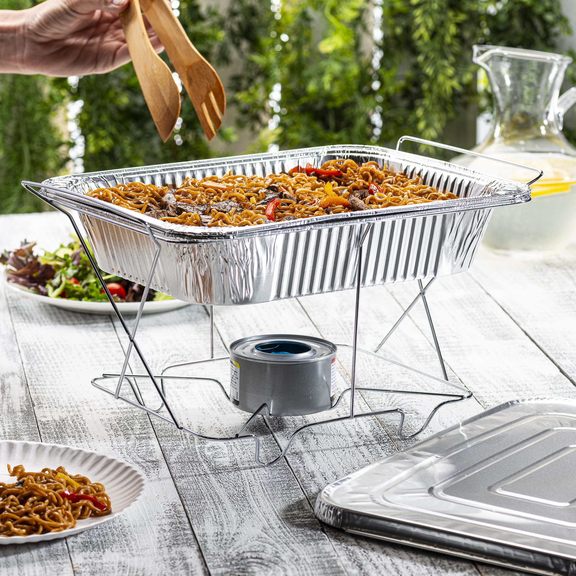 GUSTO pan on oven rack illustrating half-size fit and oven-safe reheating benefit