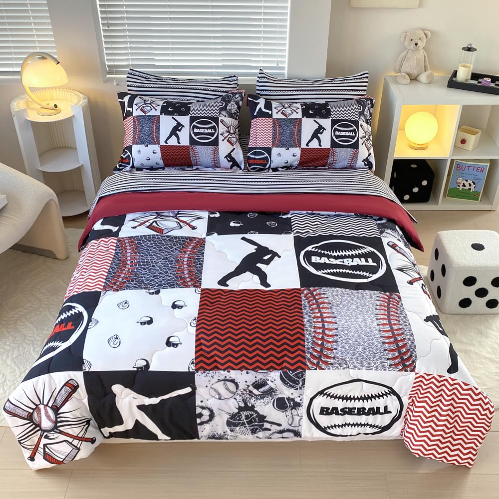 Gusuhome front view comforter showing baseball design and cozy look