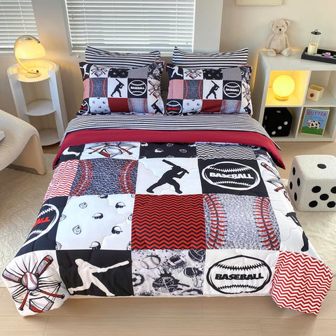 Gusuhome front view comforter showing baseball design and cozy look