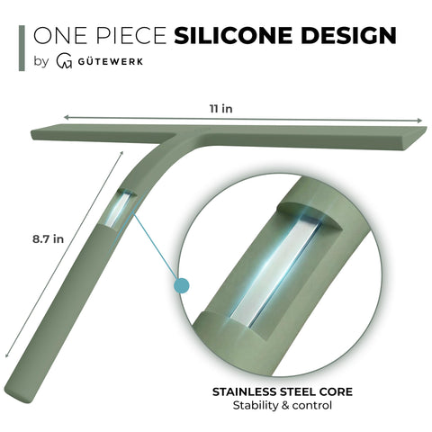 GÜTEWERK squeegee mounted on shower door demonstrating easy in-place use