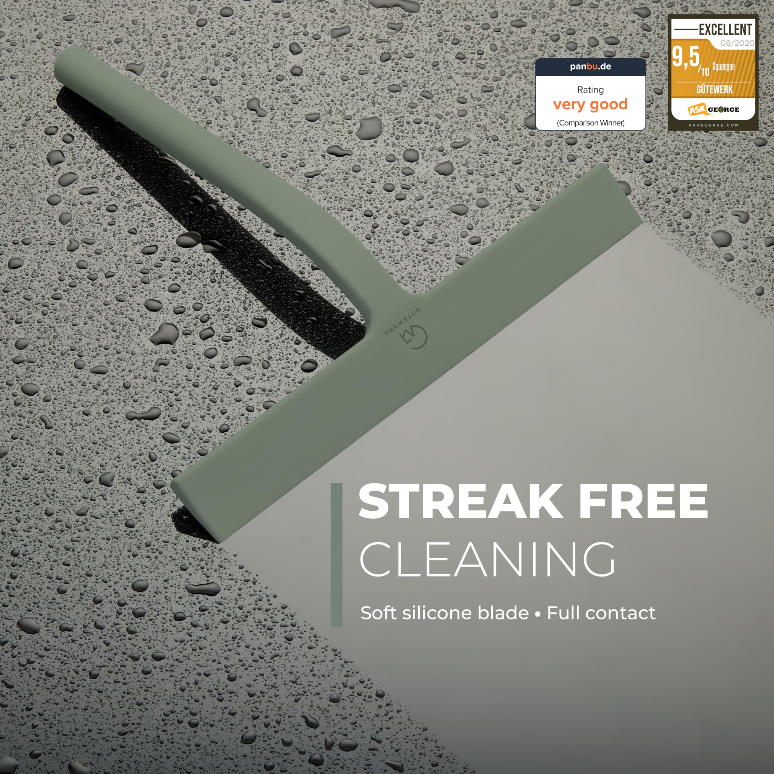 GÜTEWERK close-up of silicone blade showing smooth edge for streak-free cleaning