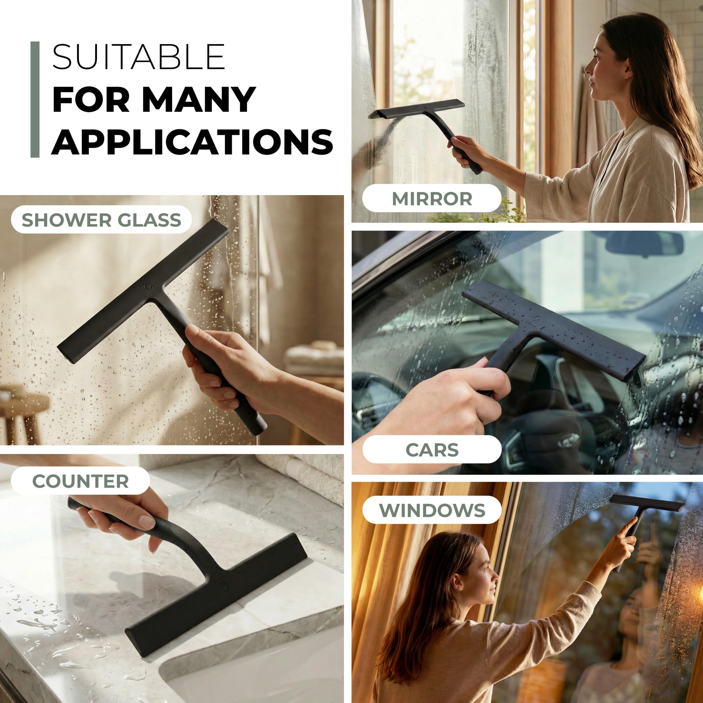 GÜTEWERK squeegee held in hand showing 11-inch scale for comfortable control