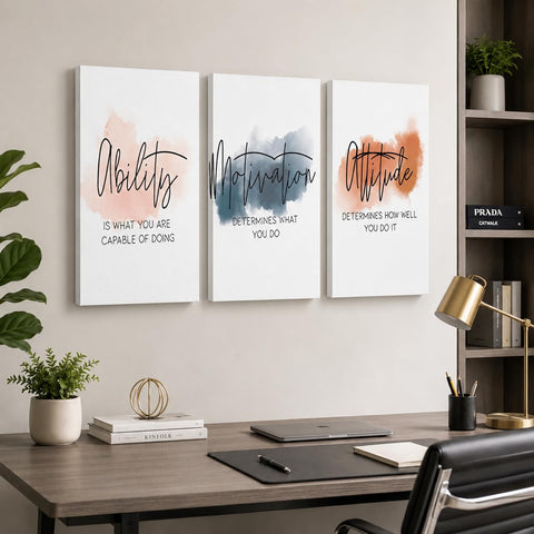 GUTTATY triptych front view showing motivational quotes and tidy composition