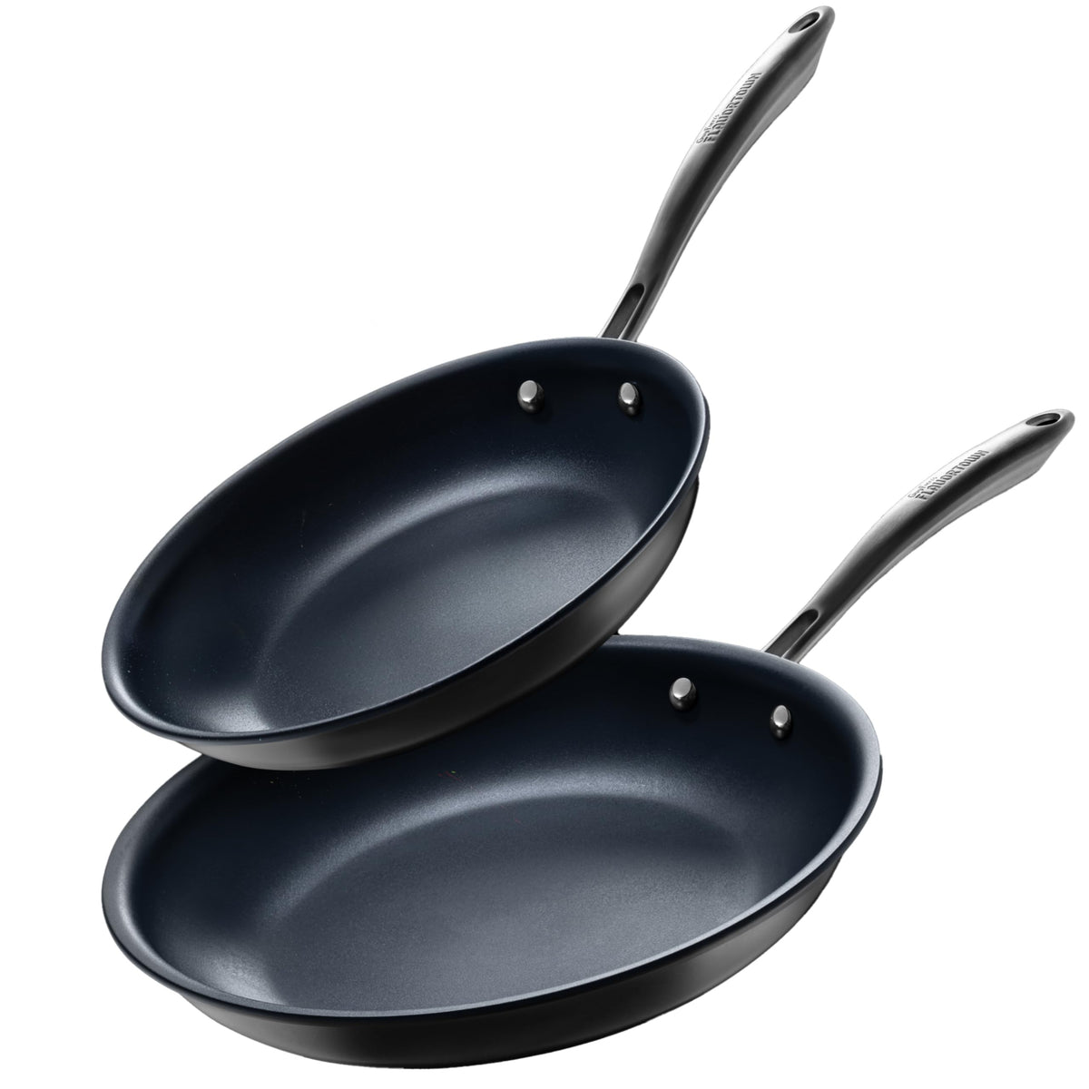 Guy Fieri's Flavortown front view showing both fry pans and durable finish benefit
