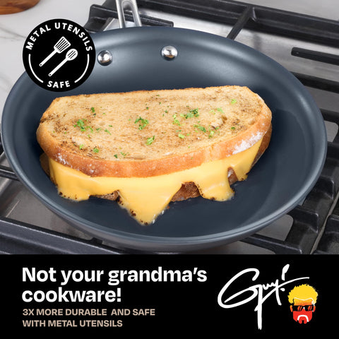 Guy Fieri's Flavortown pan searing steak demonstrating even browning and oven-safe benefit