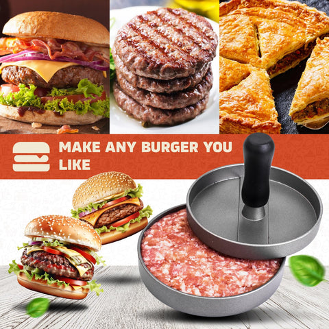 GVODE burger press close-up showing die-cast aluminum press for consistent patties