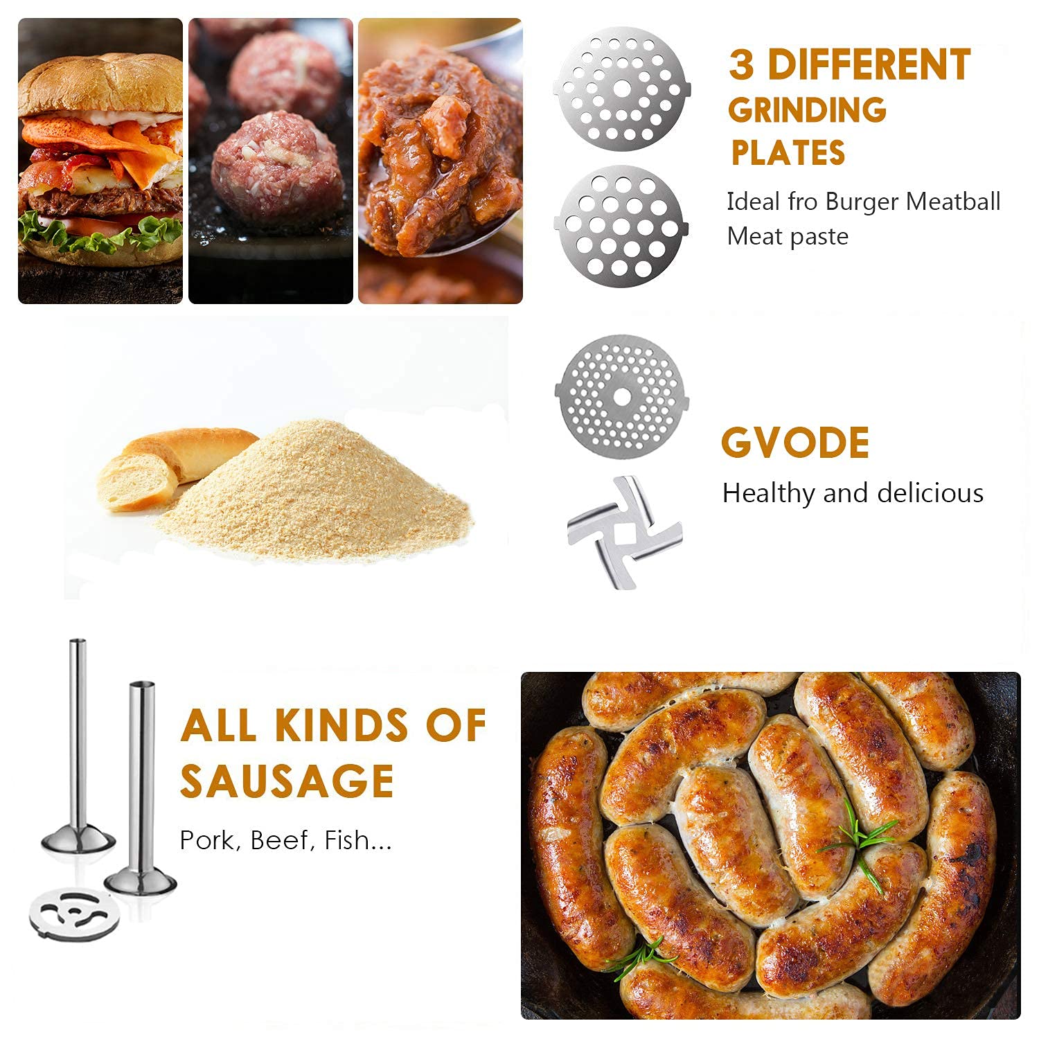 GVODE food pusher and cleaning brush included for safe operation and thorough cleaning