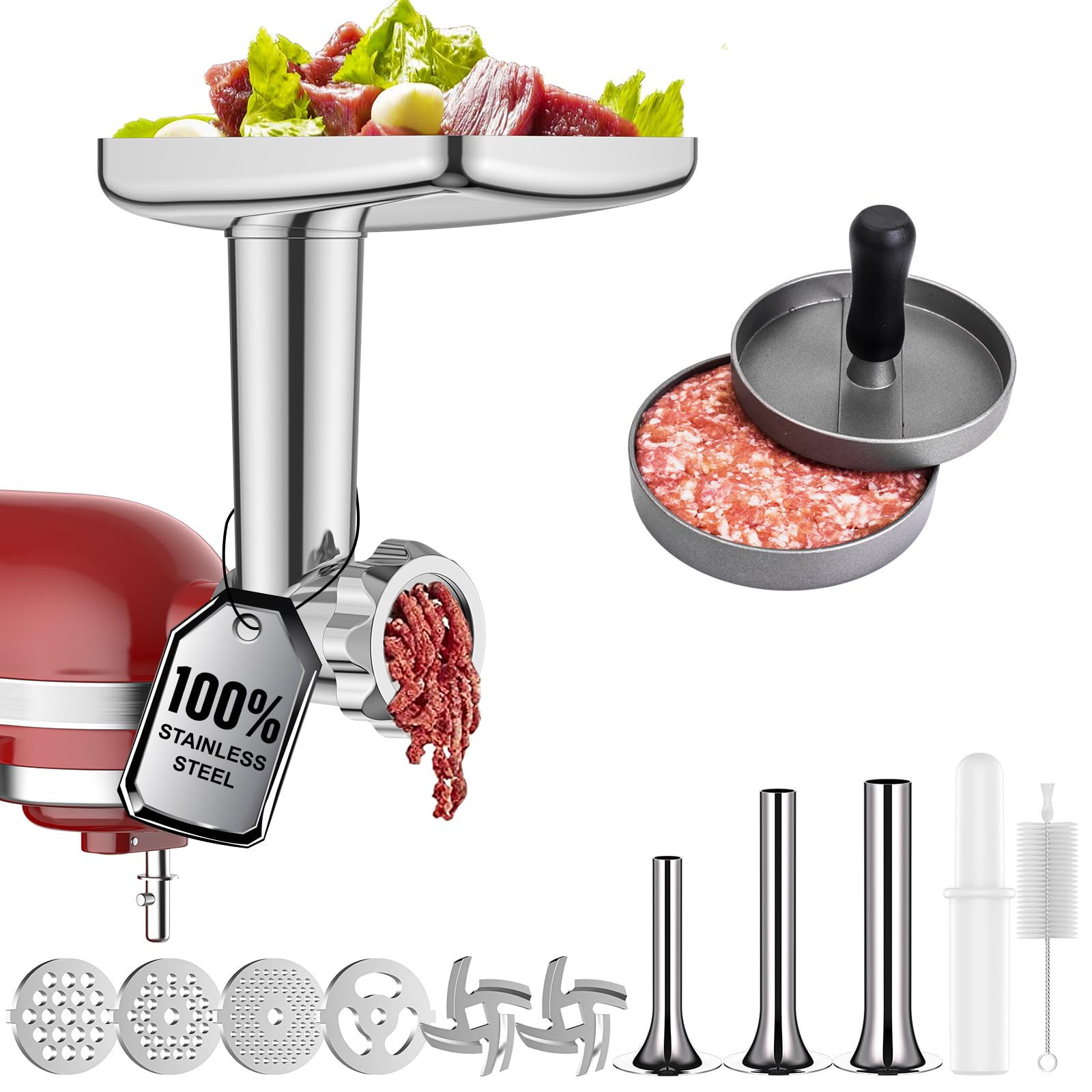 GVODE front view of stainless steel grinder attachment showing durable build and versatility