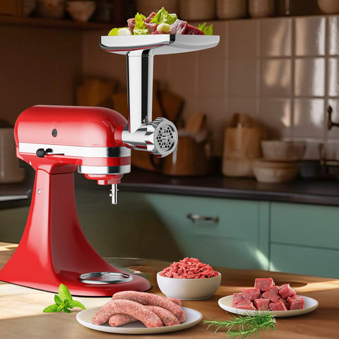 GVODE in use grinding beef into bowl, shows consistent texture control and home preparation
