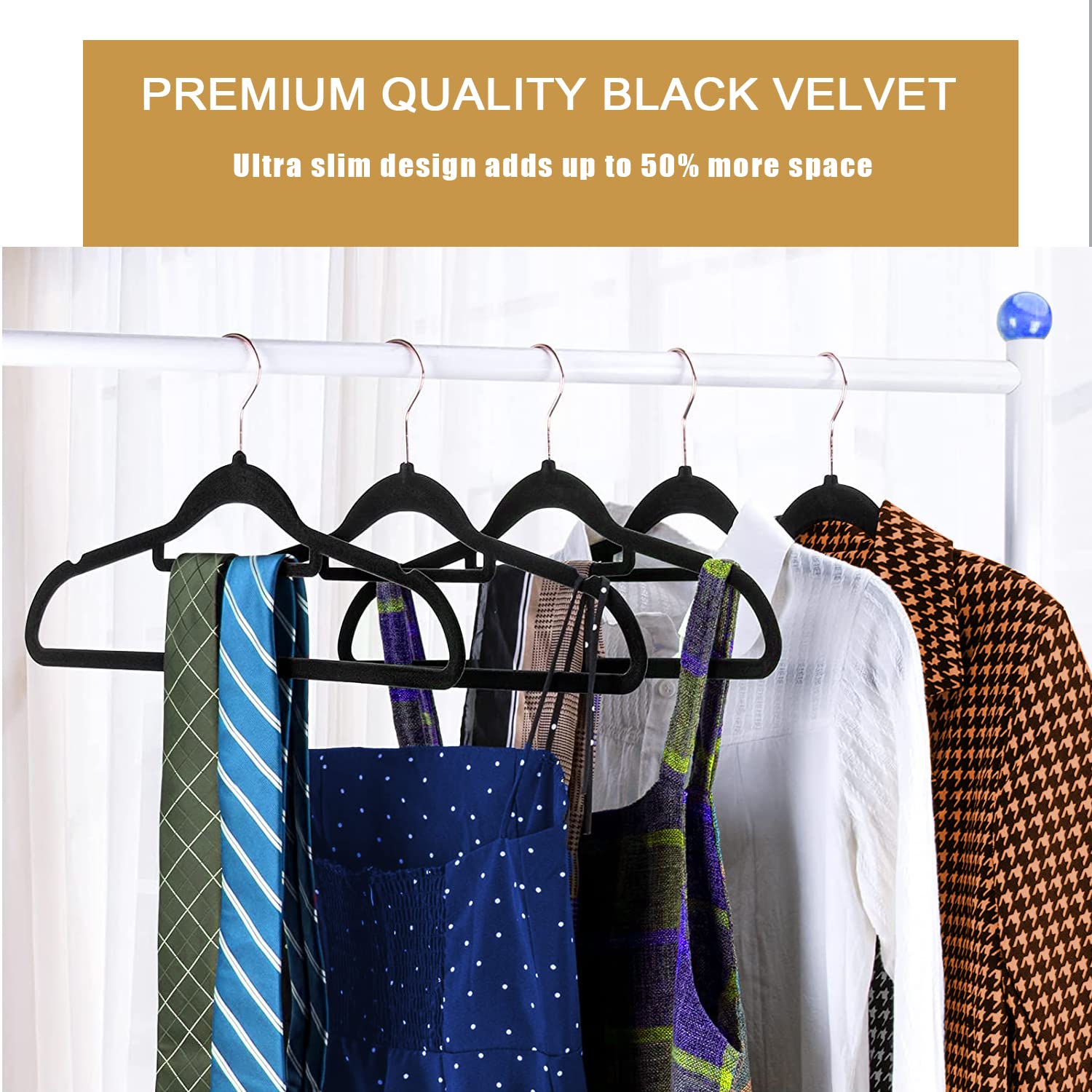 GVTECH hanger with folded pants on tie bar preventing creases