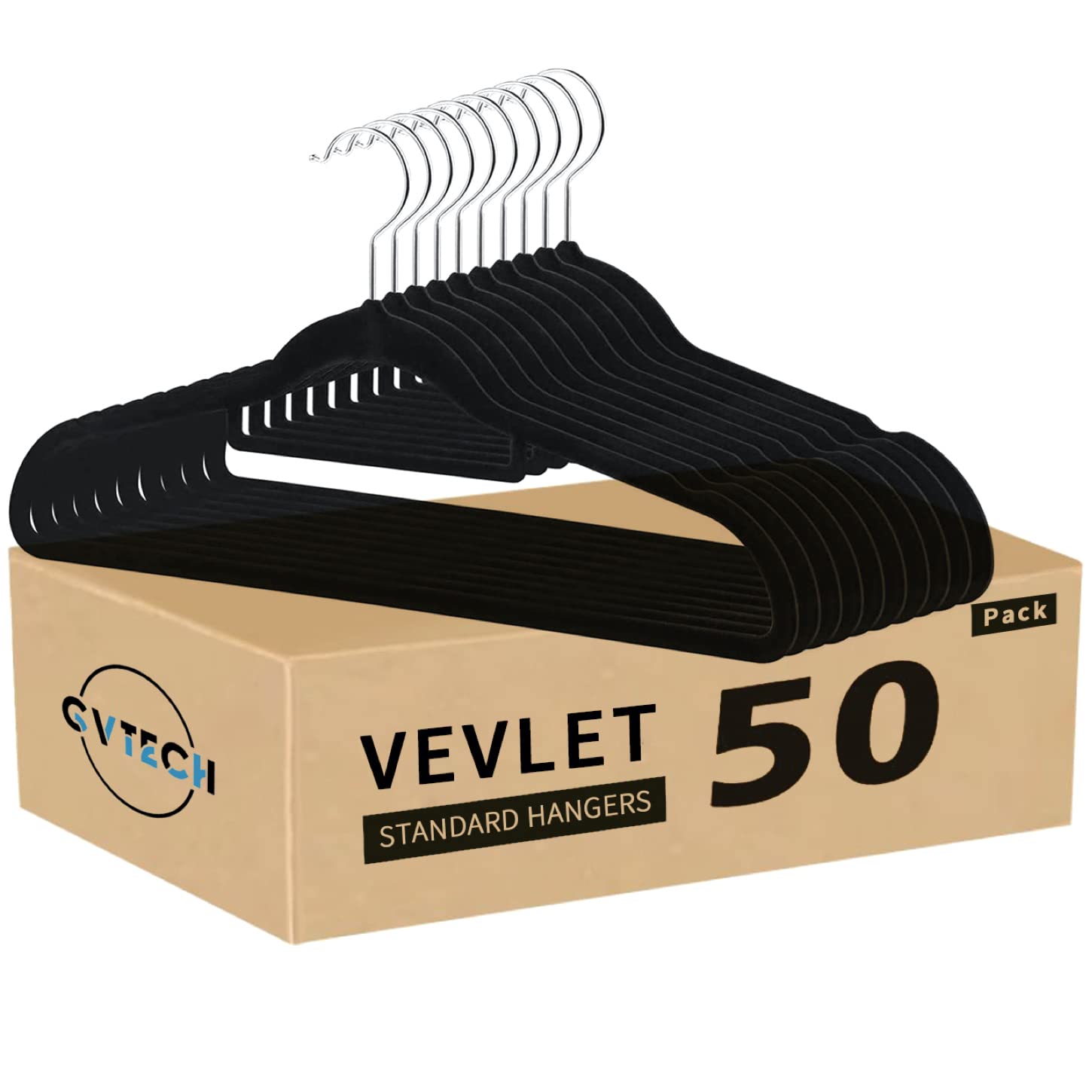 GVTECH front view of 50-pack hangers showing organized closet benefit